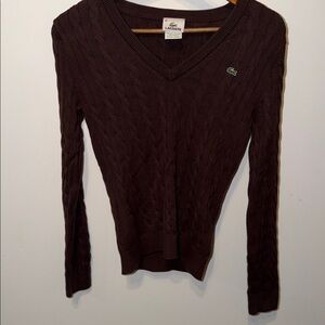 Lacoste Women's Dark Brown V-Neck Sweater Sz 40 Fits Like a Small/Medium